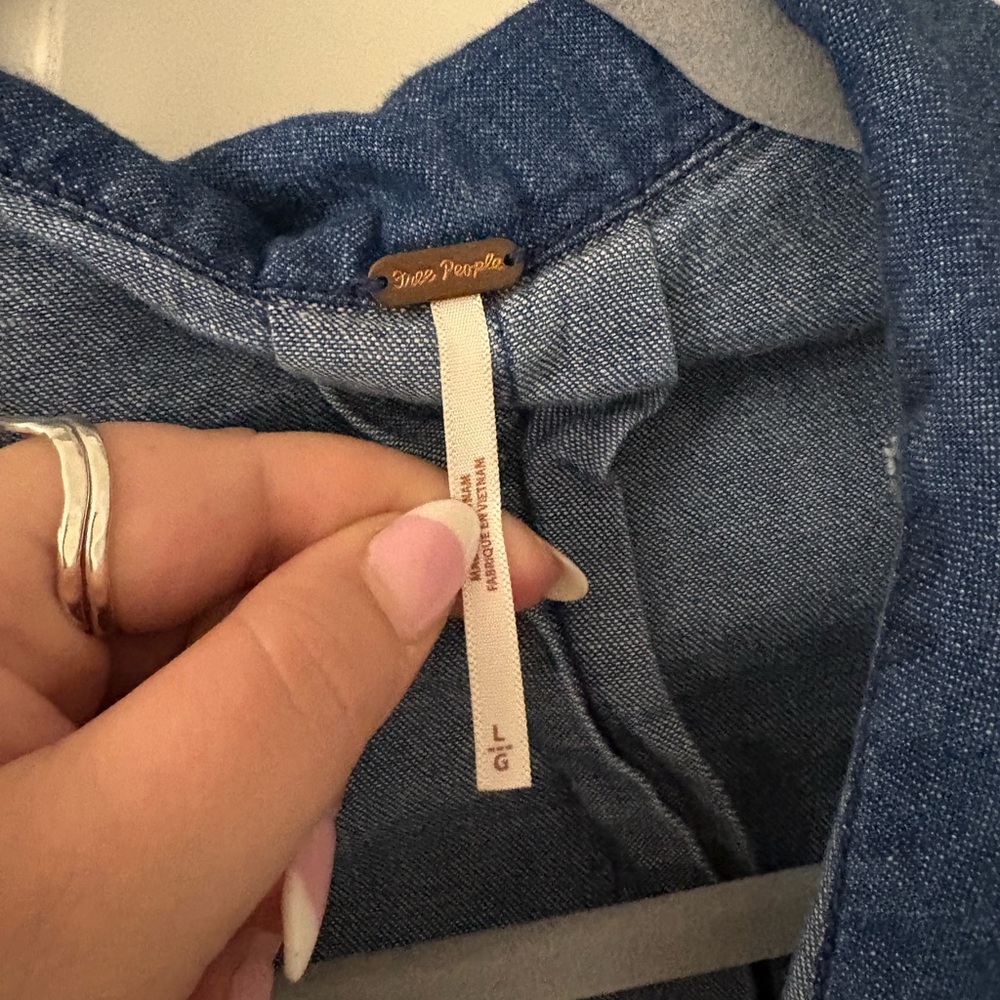 Free People Dark Blue Denim Button-Down Shirt - Picture 3 of 3